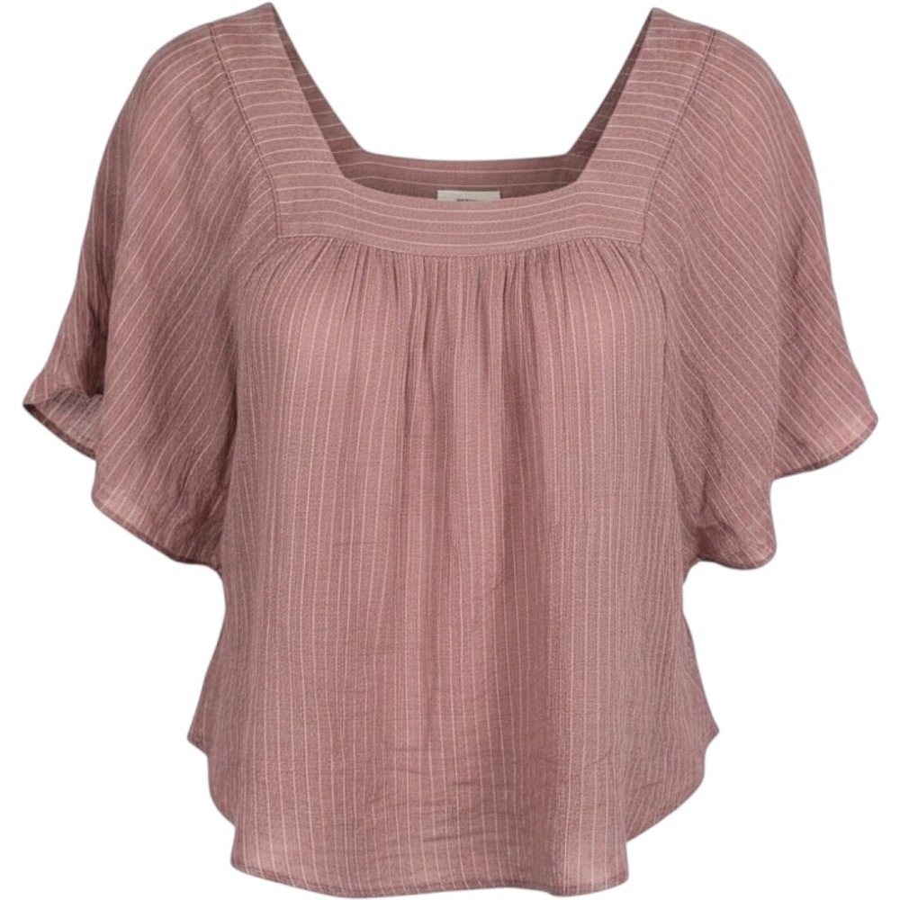 Madewell Blouse Womens XS Pink Pinstripe Flutter Sleeve Boho Cottagecore Top‎
